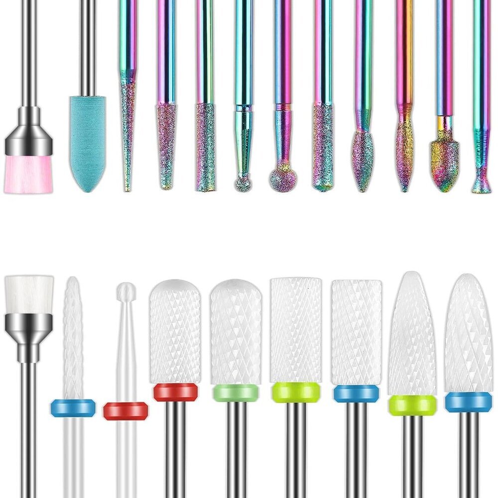 21pcs Nail Drill Bits Sets, 3/32 Inch Cuticle Electric Nail File and Ceramic Acr